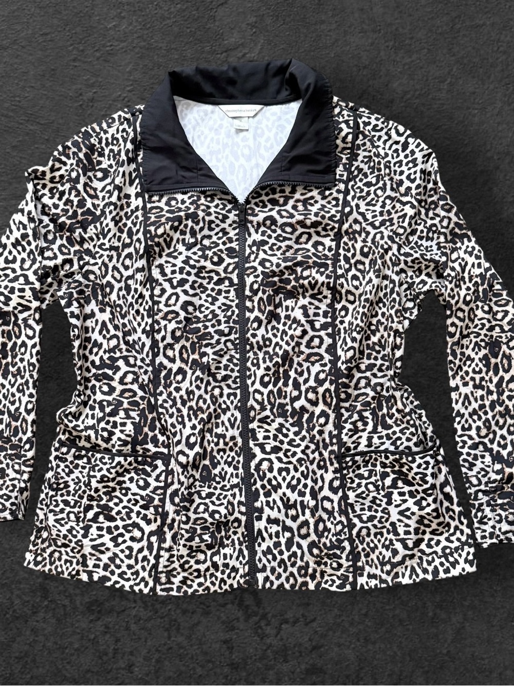 Christopher & Banks Womens XL Leopard Print Full Zip Jacket Animal Black Tan